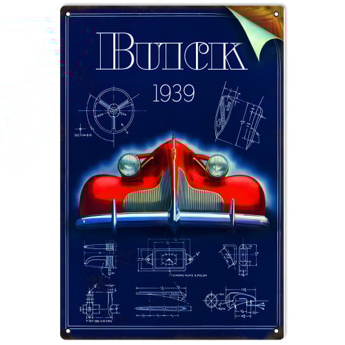 Buick 1939 Automobile Metal Sign - 12" x 18"