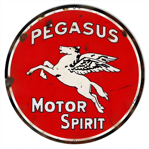 Pegasus Spirit Motor Oil Metal Sign - 18" Round