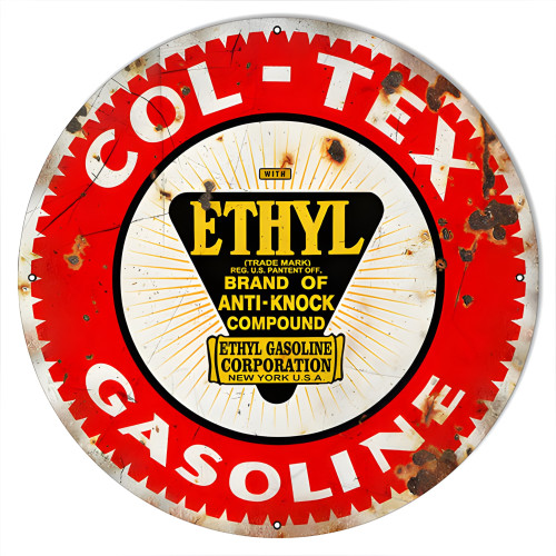 Col Tex Gasoline Motor Oil Metal Sign - 24" Round