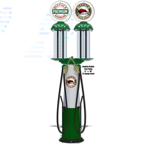 Buffalo Gasoline Double Visible Gas Pump Metal Sign - 11" x 36"