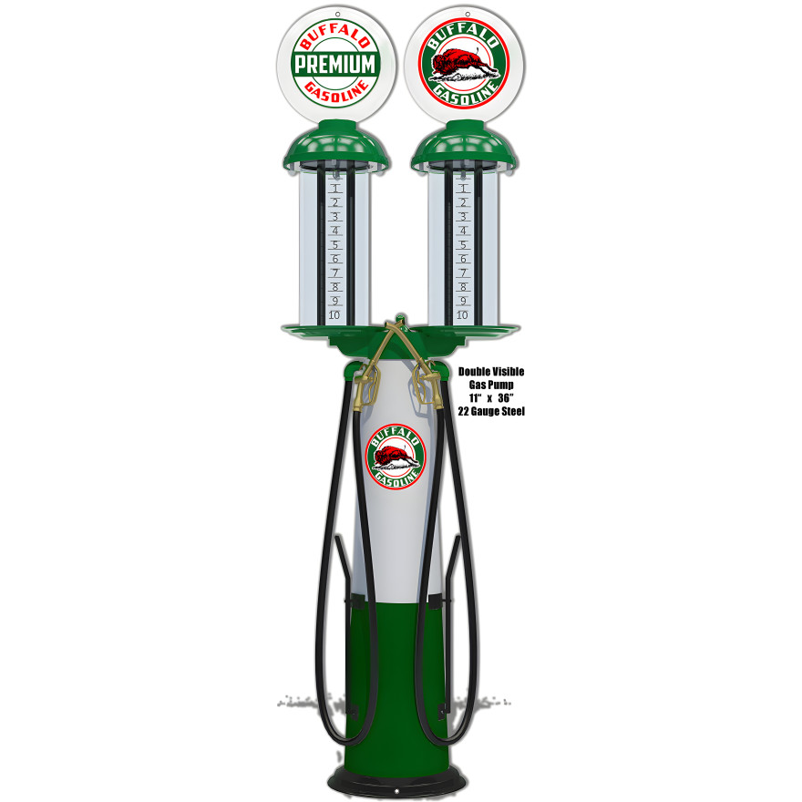 Buffalo Gasoline Double Visible Gas Pump Metal Sign - 11" x 36" Buffalo Gasoline Double Visible Gas Pump Metal Sign - 11" x 36"