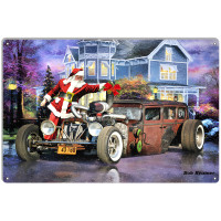 Hot Rod Christmas Metal Sign - 12" x 18"