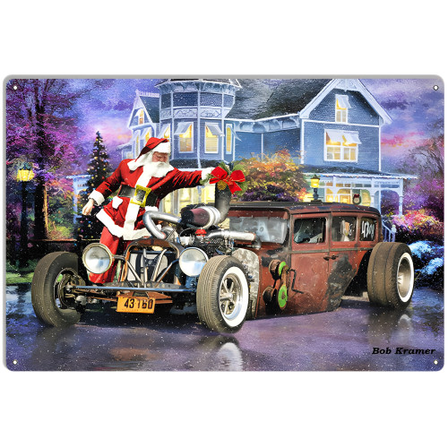 Hot Rod Christmas Metal Sign - 12" x 18"