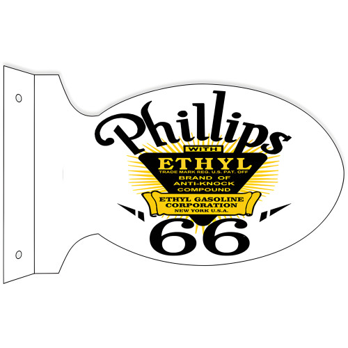 Phillips Ethyl 66 Motor Oil Flange Oval Metal Sign - 12" x 18"