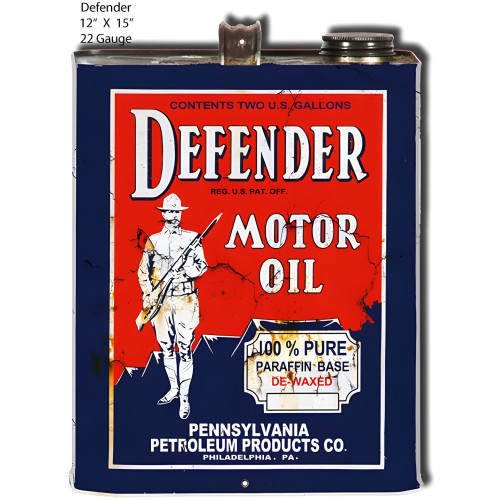 Defender Motor Oil Reproduction Metal Sign - 12" x 15"