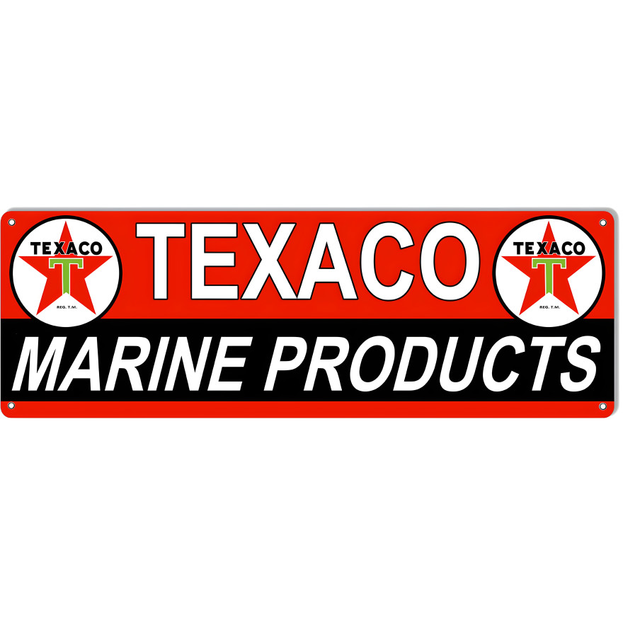Texaco Marine Products Motor Oil Metal Sign - 8" x 24" Texaco Marine Products Motor Oil Metal Sign - 8" x 24"