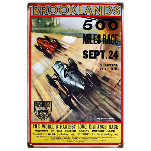 Brooklands 500 Miles Race Metal Sign - 12" x 18"