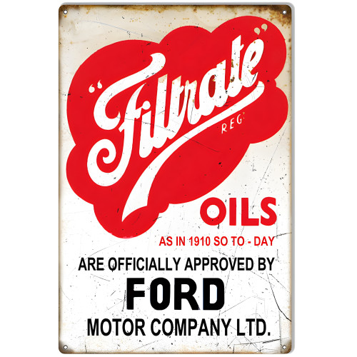 Ford Filtrate Oils Metal Sign - 12" x 18"
