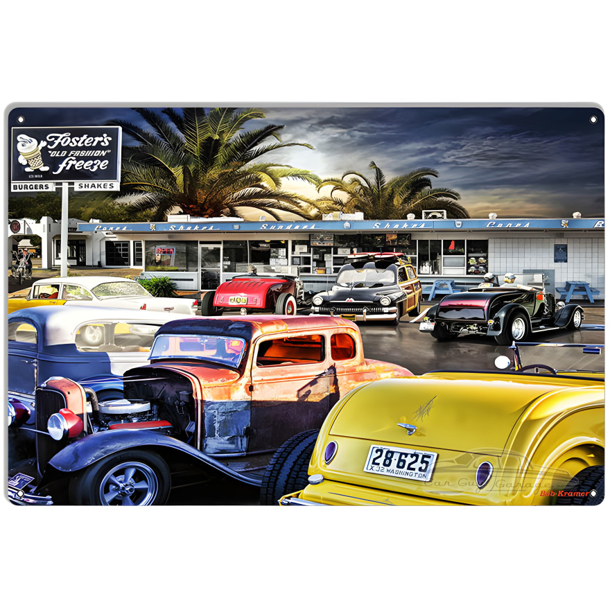 Classic Cars At Fosters Freeze Metal Sign - 12" x 18" Classic Cars At Fosters Freeze Metal Sign - 12" x 18"