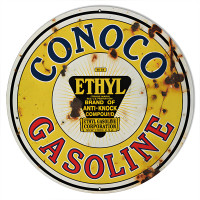 Conoco Gasoline Motor Oil Metal Sign - 24" Round