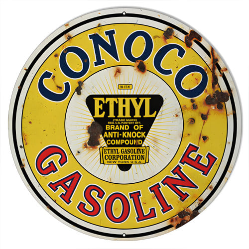 Conoco Gasoline Motor Oil Metal Sign - 24" Round