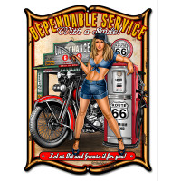 Gas Station Pin Up Girl Sign Dependable Service With A Smile Metal Sign - 14" x 18"