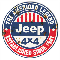 Extra Large Distressed American Legend Since 1941 Jeep Metal Sign - 24" Round