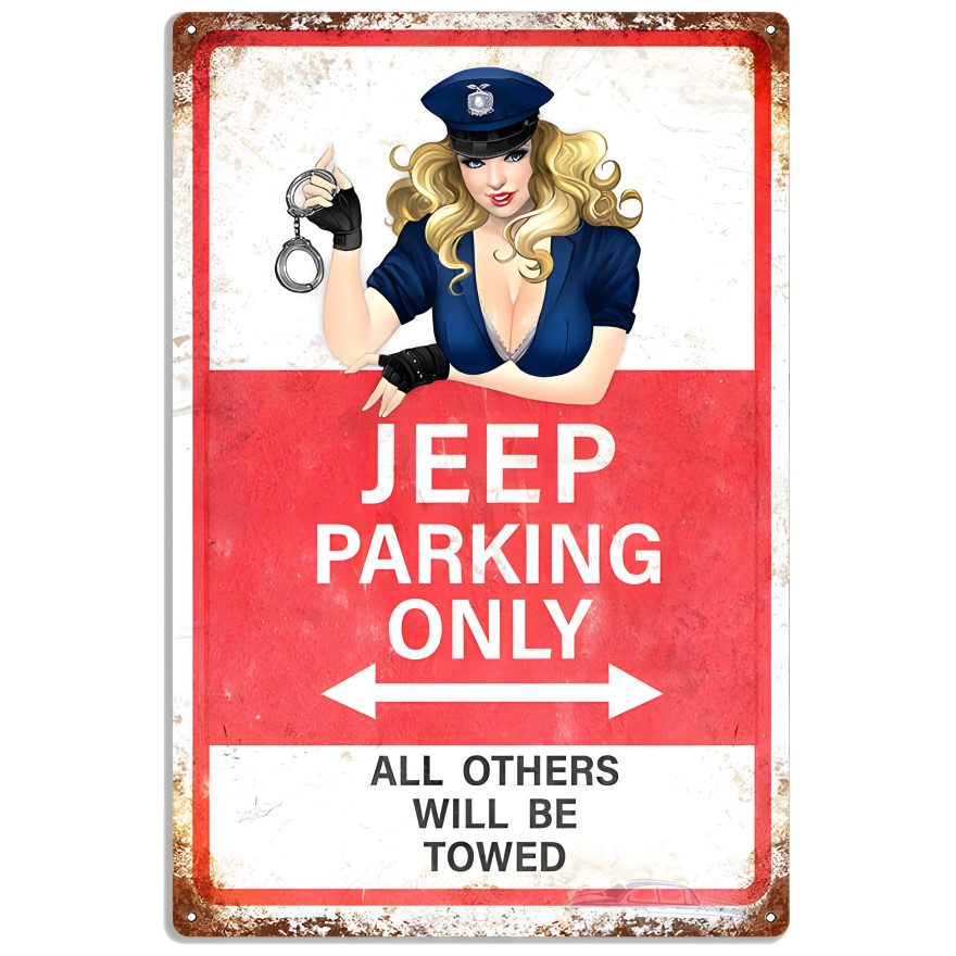 Jeep Parking Only With Pin Up Girl Metal Sign - 12" x 18" Jeep Parking Only With Pin Up Girl Metal Sign - 12" x 18"