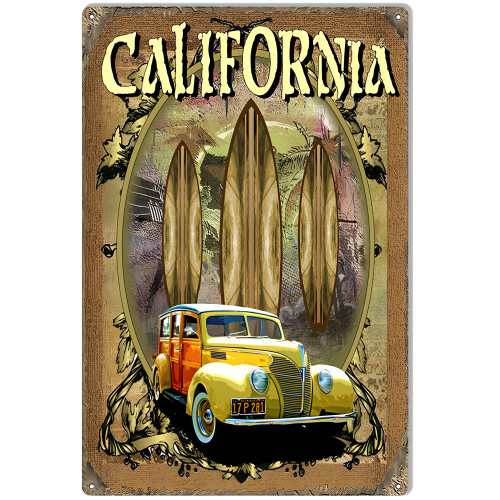 Yellow Woody California Metal Sign - 12" x 18"