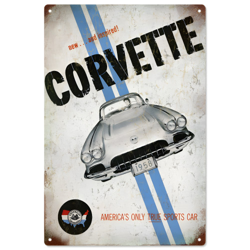 Corvette 1958 America's Only True Sports Car Metal Sign - 12" x 18"