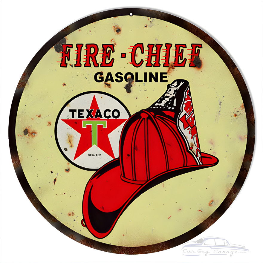 Texaco Fire Chief Gasoline Metal Sign - 14" Round Texaco Fire Chief Gasoline Metal Sign - 14" Round