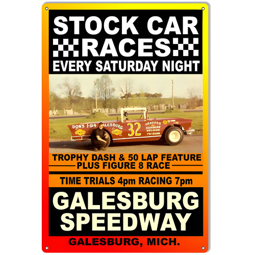 Stock Car Races Galesburg Motor Speedway Metal Sign - 12" x 18"