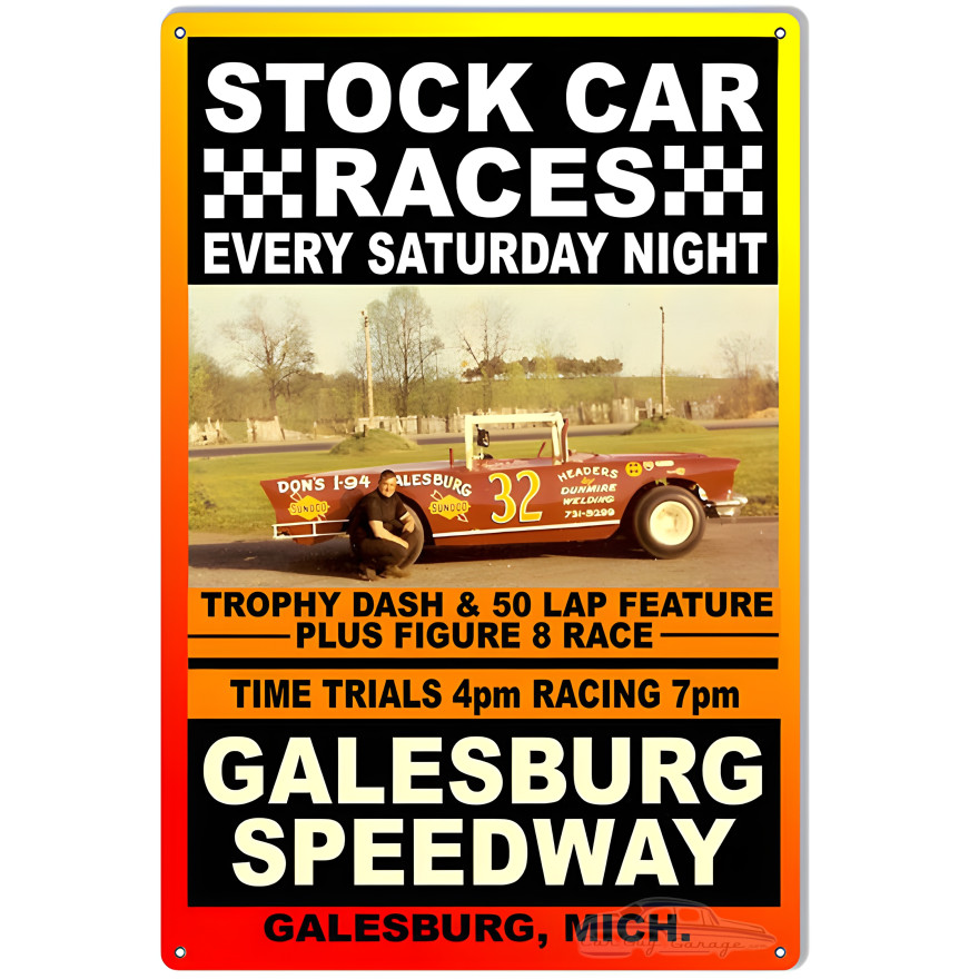 Stock Car Races Galesburg Motor Speedway Metal Sign - 12" x 18" Stock Car Races Galesburg Motor Speedway Metal Sign - 12" x 18"