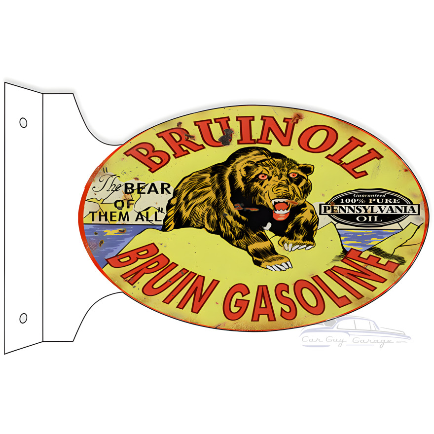 Bruin Oil Bruin Gasoline Double Sided Flange Metal Sign - 12" x 18" Bruin Oil Bruin Gasoline Double Sided Flange Metal Sign - 12" x 18"
