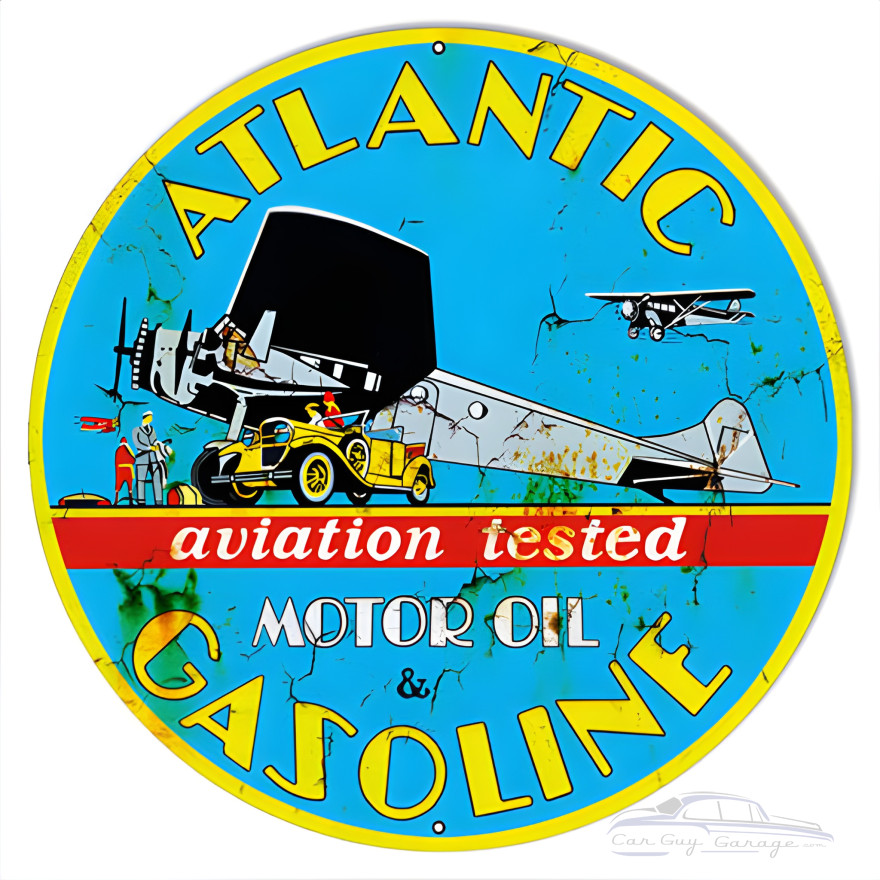 Atlantic Vintage Motor Oil Metal Sign - 24" Round Atlantic Vintage Motor Oil Metal Sign - 24" Round