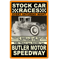 Stock Car Races Butler Motor Speedway Metal Sign - 12" x 18"