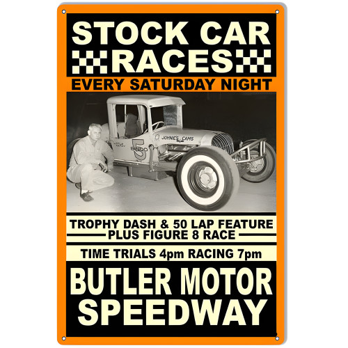 Stock Car Races Butler Motor Speedway Metal Sign - 12" x 18"