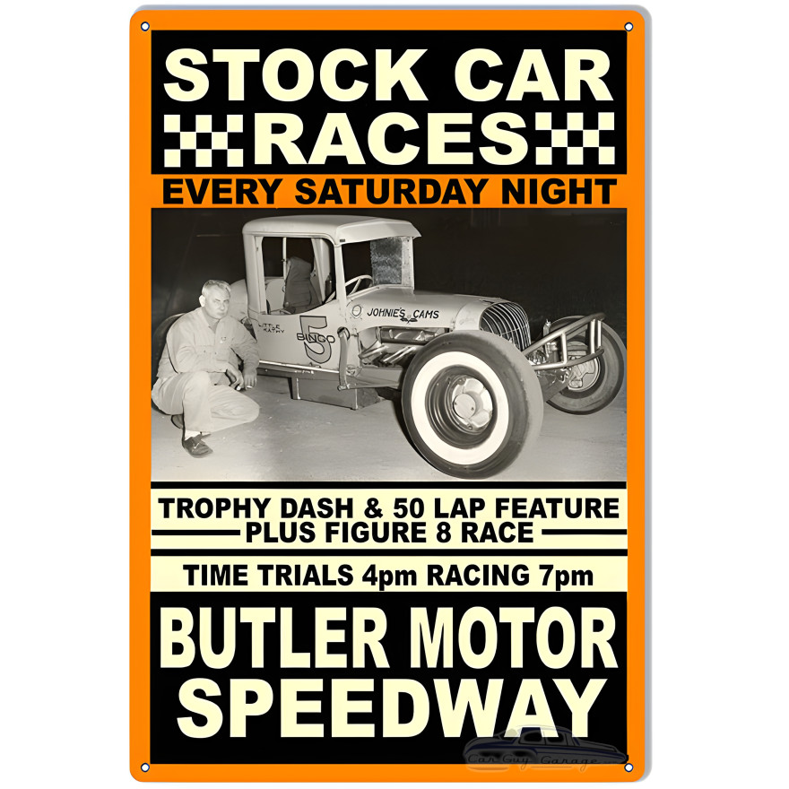 Stock Car Races Butler Motor Speedway Metal Sign - 12" x 18" Stock Car Races Butler Motor Speedway Metal Sign - 12" x 18"