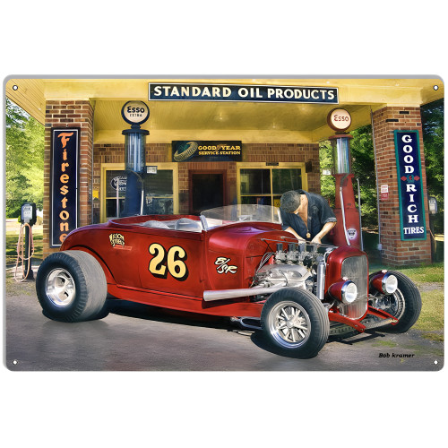 Vintage Hot Rod Standard Oil Service Station Metal Sign - 12" x 18"