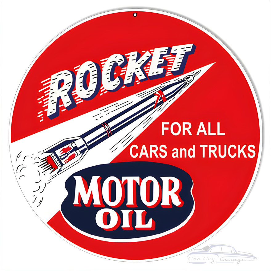 Rocket Motor Oils Metal Sign - 14" Round Rocket Motor Oils Metal Sign - 14" Round
