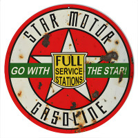 Green Go With Star Gasoline Motor Oil Metal Sign - 14" Round
