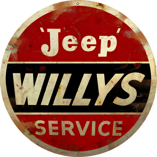 Jeep Willys Service Metal Sign - 14" Round