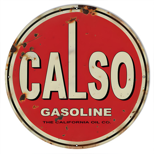 Calso Gasoline Motor Oil Metal Sign - 30" Round