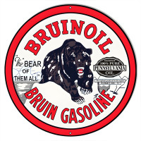 Bruinoil Gasoline Metal Sign - 18" Round