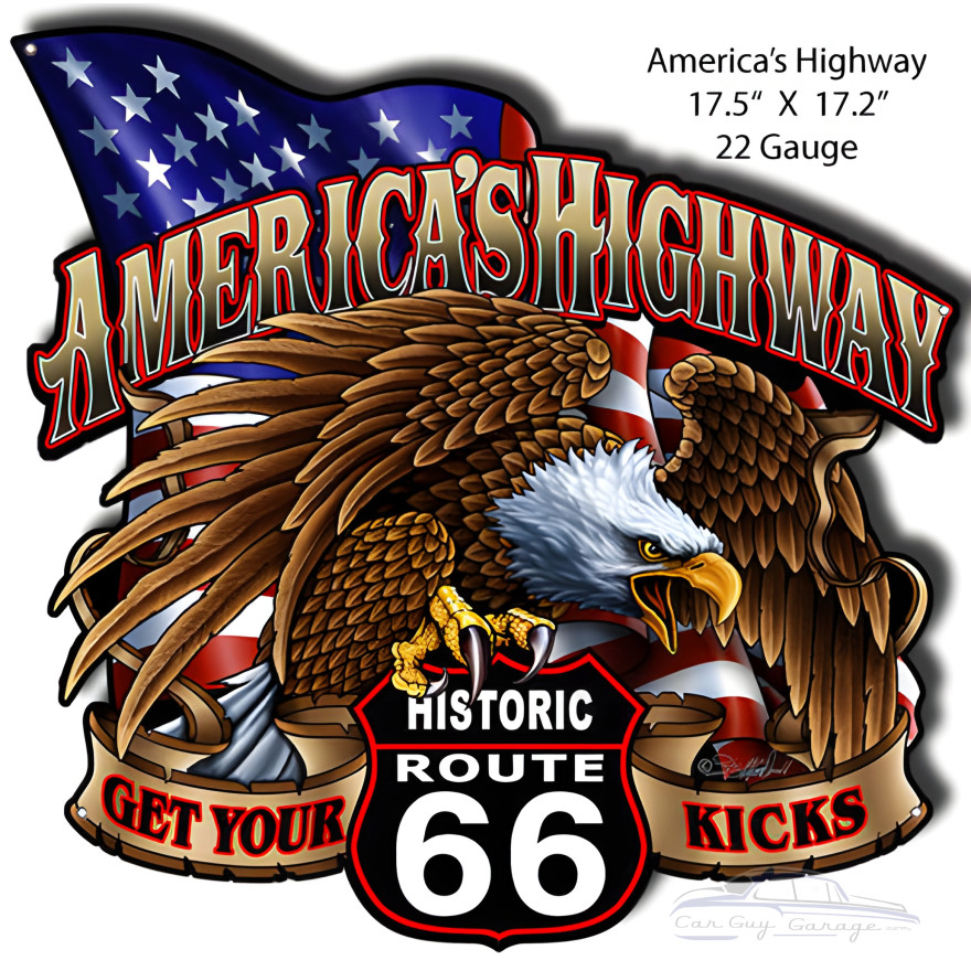 Route 66 Americas Highway Garage Shop Laser Cut Out Man Cave Metal Sign - 17.2" x 17.5" Route 66 Americas Highway Garage Shop Laser Cut Out Man Cave Metal Sign - 17.2" x 17.5"
