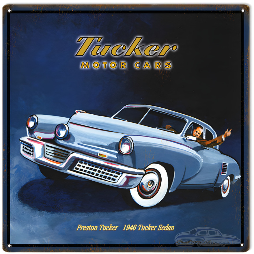 Preston Tucker 1948 Tucker Sedan Metal Sign - 12" x 12" Preston Tucker 1948 Tucker Sedan Metal Sign - 12" x 12"