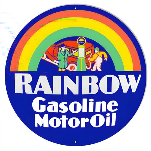 Rainbow Motor Oil Metal Sign - 24" Round