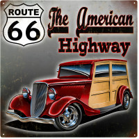 Route 66 The American Highway Hot Rod Metal Sign - 12" x 12"