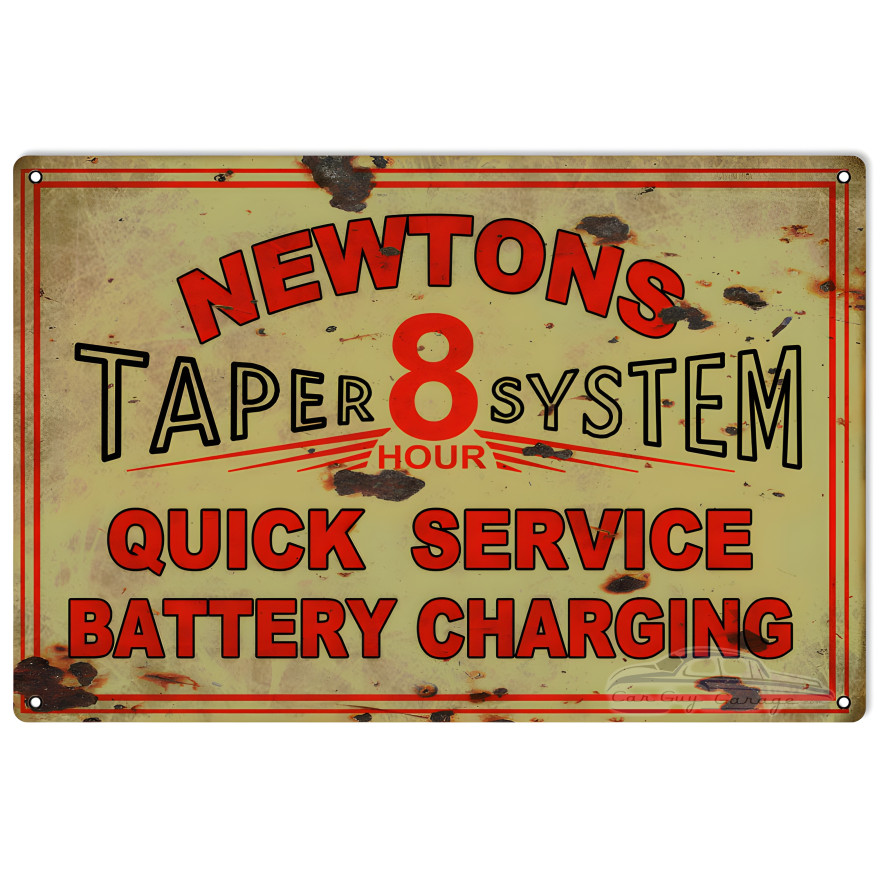 Newtons 8 Hour Battery Service Gas Station Metal Sign - 16" x 24" Newtons 8 Hour Battery Service Gas Station Metal Sign - 16" x 24"