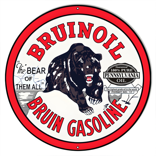 Bruinoil Gasoline Metal Sign - 24" Round