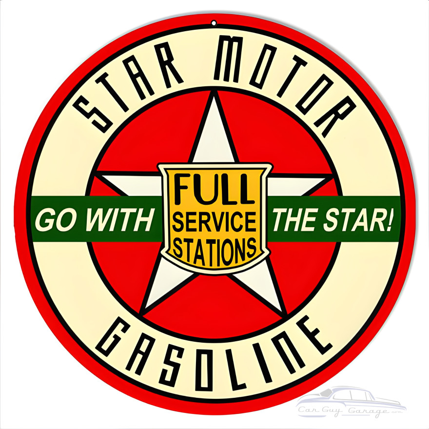 Go With Star Gasoline Motor Oil Metal Sign - 14" Round Go With Star Gasoline Motor Oil Metal Sign - 14" Round