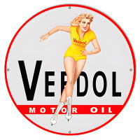 Veedol Reproduction Pin Up Girl Motor Oil Metal Sign - 24" round