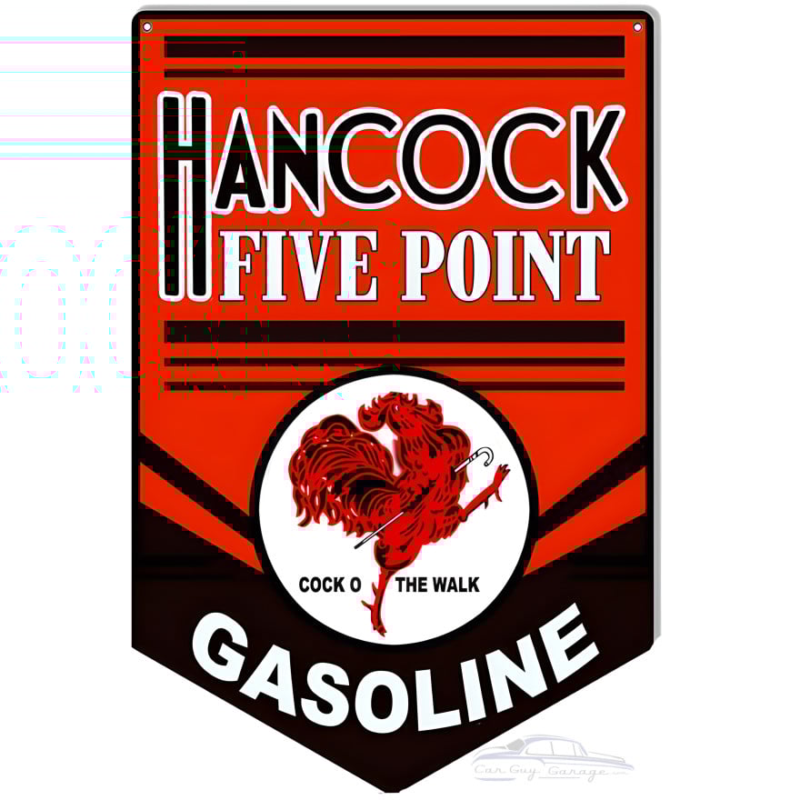 Hancock Five Point Gasoline Motor Oil Metal Sign - 16" x 24" Hancock Five Point Gasoline Motor Oil Metal Sign - 16" x 24"