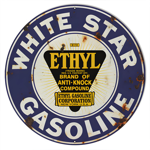 White Star Gasoline Motor Oil Metal Sign - 24" Round