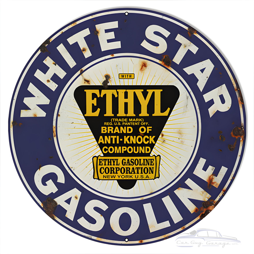 White Star Gasoline Motor Oil Metal Sign - 24" Round White Star Gasoline Motor Oil Metal Sign - 24" Round