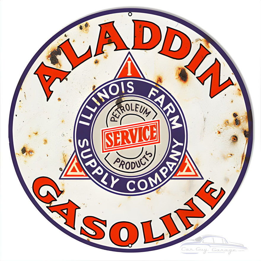 Aladdin Gasoline Reproduction Vintage Looking Motor Oil Metal Sign - 24" Round Aladdin Gasoline Reproduction Vintage Looking Motor Oil Metal Sign - 24" Round