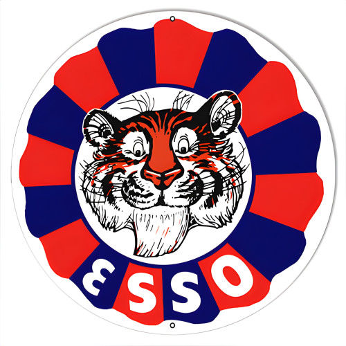 Esso Tiger Gas And Motor Oil Metal Sign - 18" Round