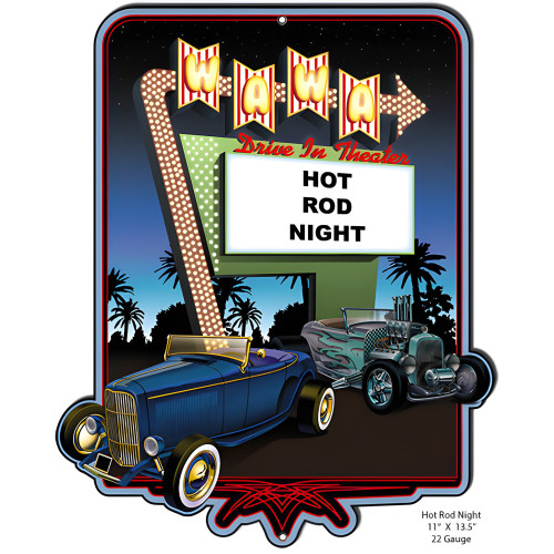 Hot Rod Drive In Show Night Metal Sign - 11" x 13.5"
