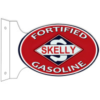 Skelly Fortified Gasoline Motor Oil Double Sided Flange Metal Sign - 12" x 18"
