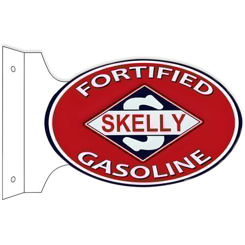 Skelly Fortified Gasoline Motor Oil Double Sided Flange Metal Sign - 12" x 18"